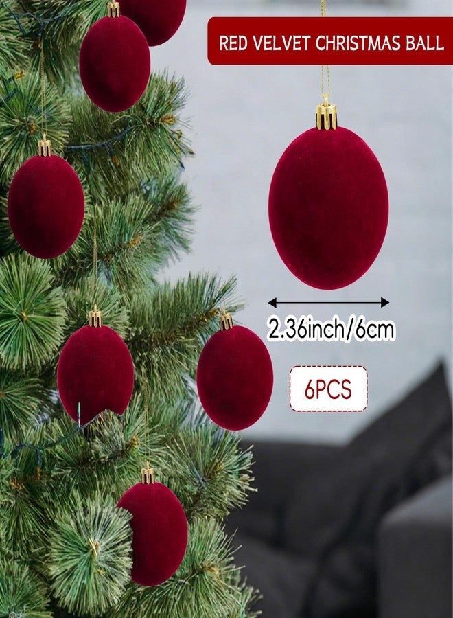 Gloreyan 6pcs Velvet Christmas Balls 2.36 Inches Flocked Christmas Hanging Ornaments Ball Red Xmas Tree Velvet Balls for DIY Craft Projects Wedding Christmas Tree Home Decor - Image 2
